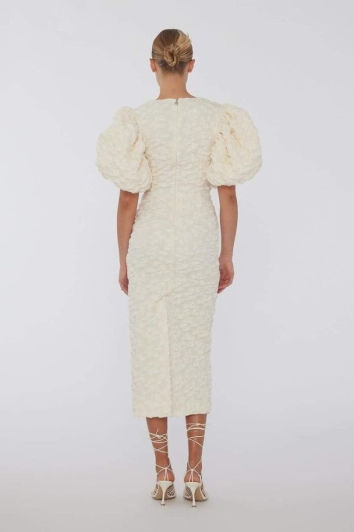 Veronica Jacquard Puff Sleeves Midi Dress - Image 3