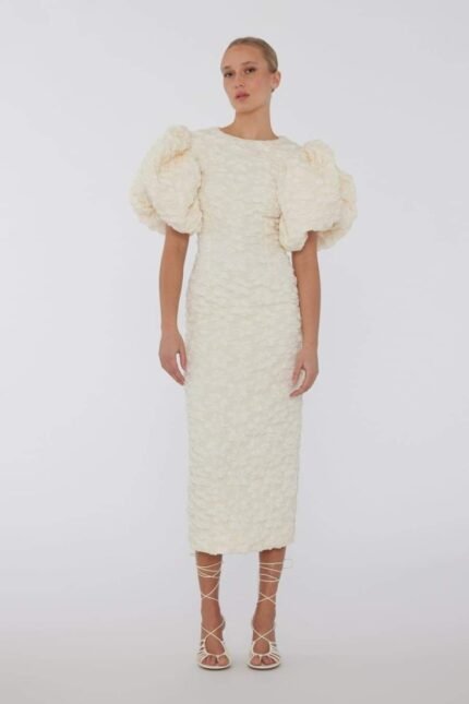 Veronica Jacquard Puff Sleeves Midi Dress