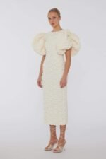 Veronica Jacquard Puff Sleeves Midi Dress - Image 2