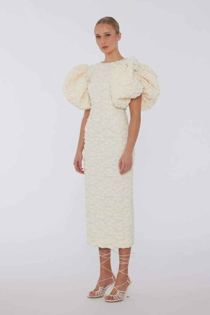Veronica Jacquard Puff Sleeves Midi Dress - Image 2