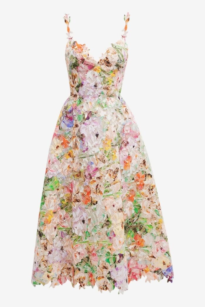 Violet Floral Embroidered Lace Midi Dress - Image 5