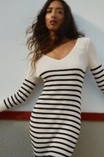 Viv V-neck Stripe Midi Knit Dress - Image 3