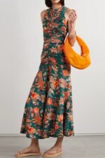 Wayne Printed Shirred Hollow Midi Dress - Image 2