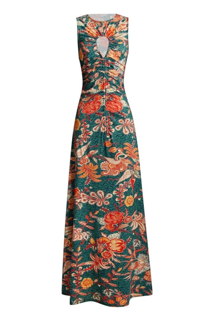 Wayne Printed Shirred Hollow Midi Dress - Image 4