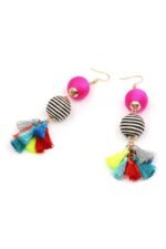 Weave Contrast Ball Tassel Earrings - Image 3