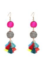 Weave Contrast Ball Tassel Earrings - Image 2