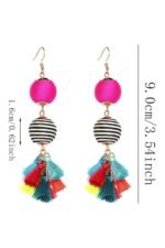 Weave Contrast Ball Tassel Earrings - Image 4
