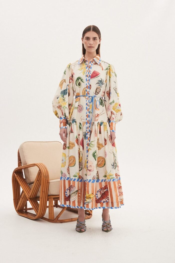 Willa Tropical Printed Ballon Sleeve Maxi Shirt Dress - Image 2