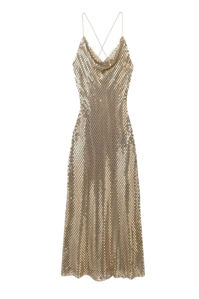 Yvette Mesh Sequins Midi Slip Dress - Image 9