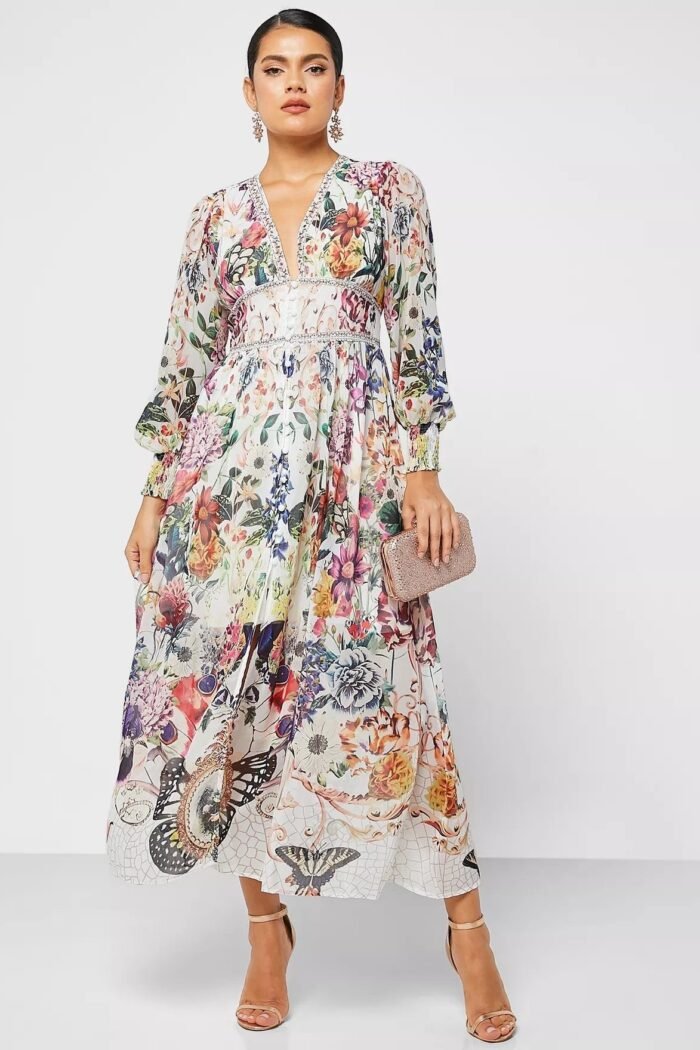 Yvette Printed V-neck Chiffon Maxi Dress - Image 1