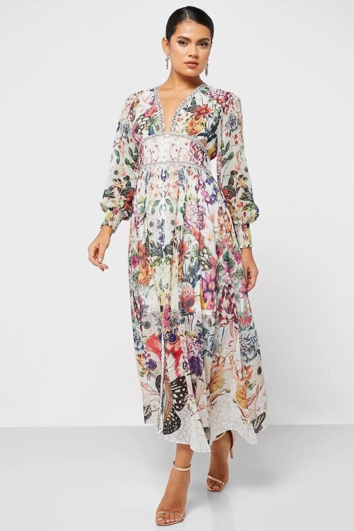Yvette Printed V-neck Chiffon Maxi Dress - Image 2